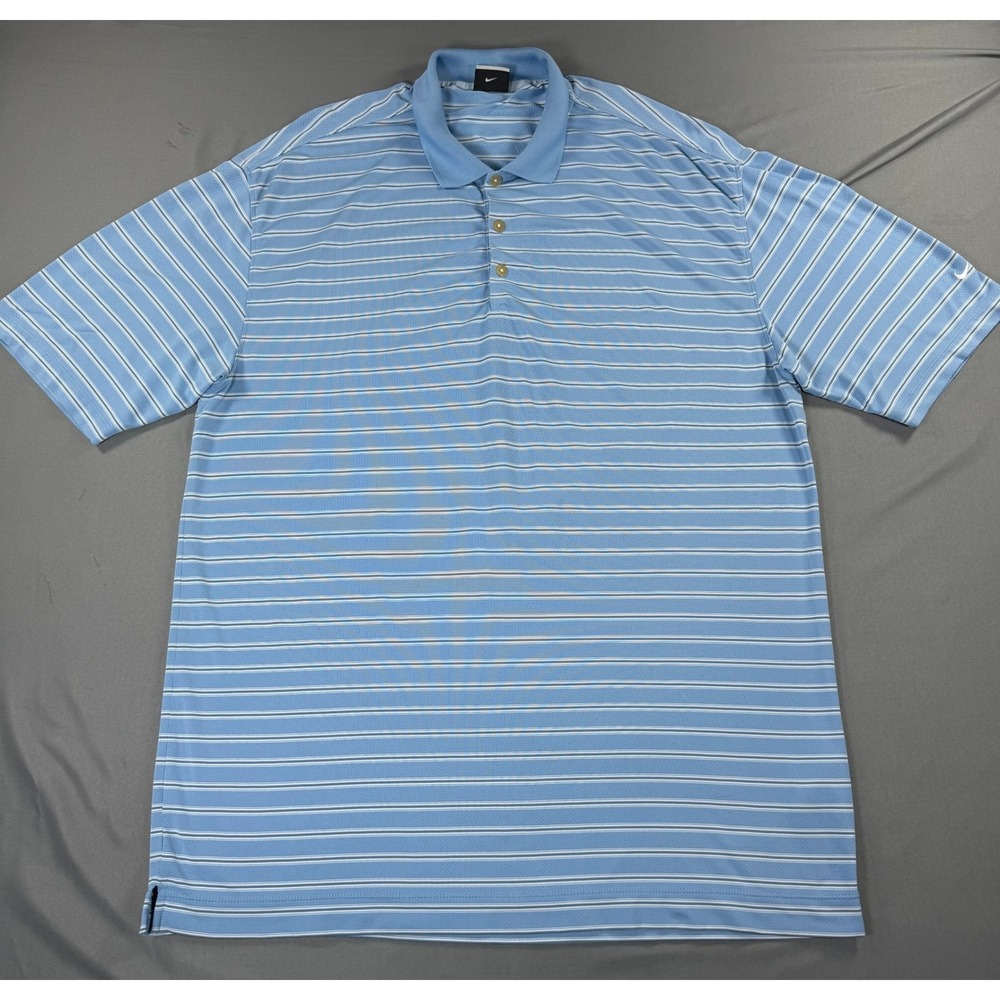 Nike Golf Dri-FIT Polo Shirt Men's XL Blue White Striped Performance Stretch‎